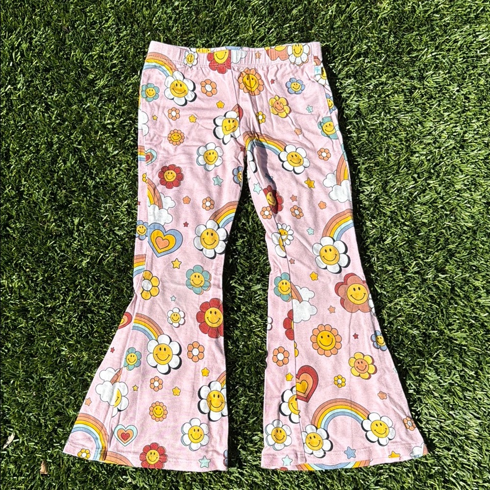 Posh Peanut Groovy Flower Rainbow Flare Leggings ultra soft 3-4T